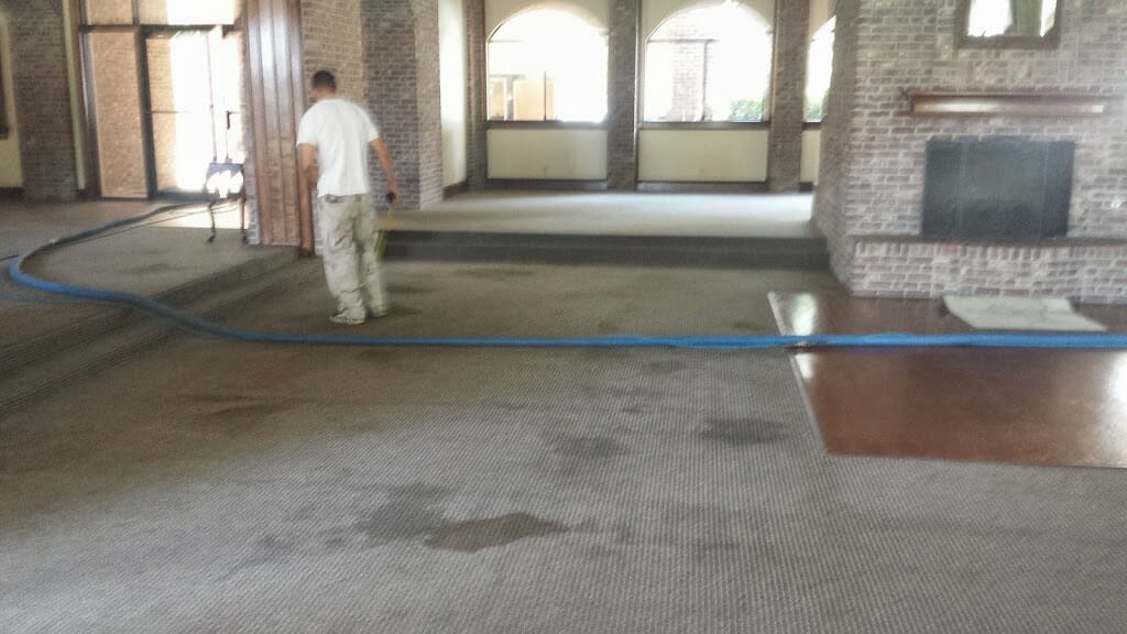 Commercial carpet cleaning in progress