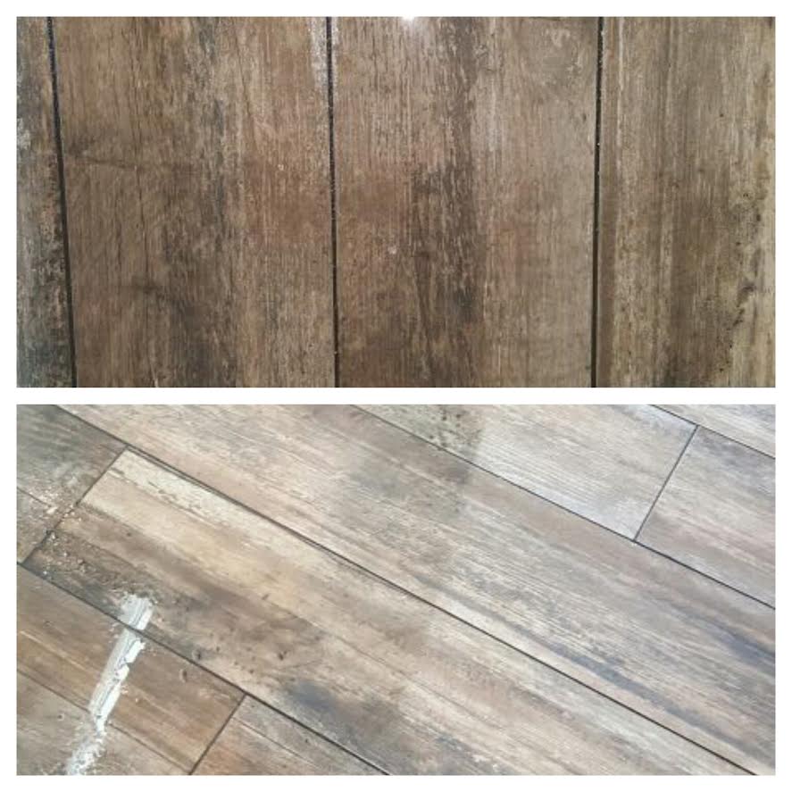 Wood-look tile before and after cleaning