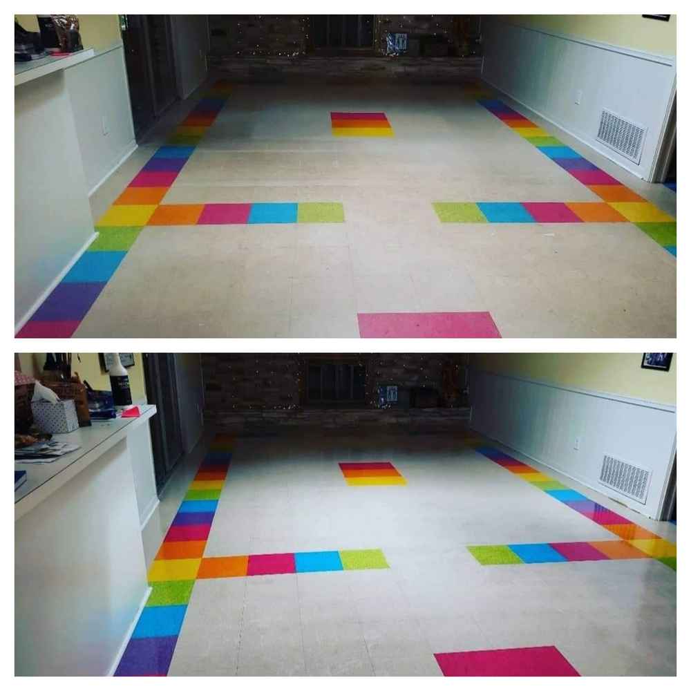 Commercial VCT tile before and after cleaning