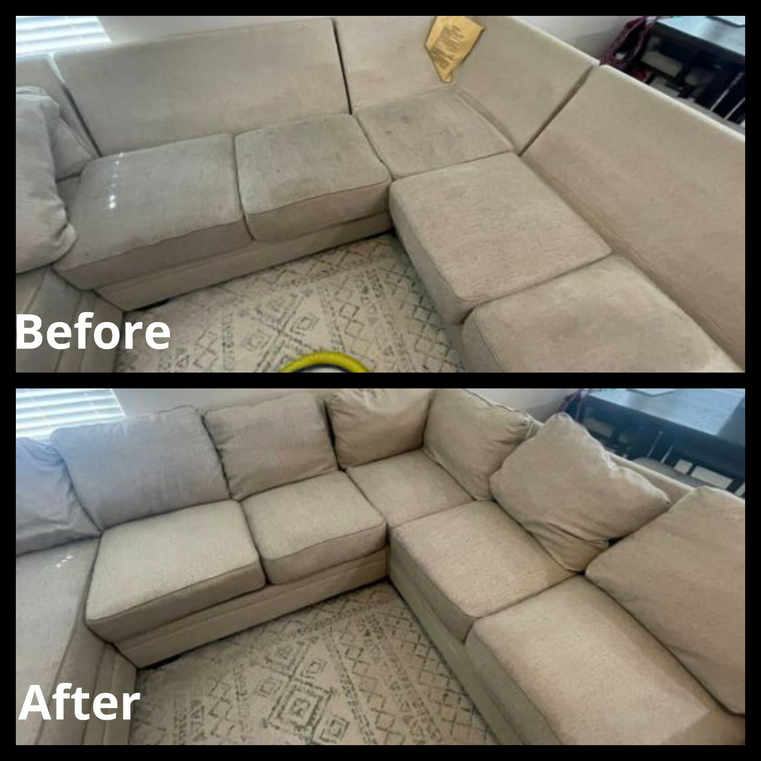Sectional sofa before and after cleaning